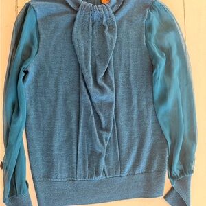 Tory Burch Teal Sweater with Sheer Accents